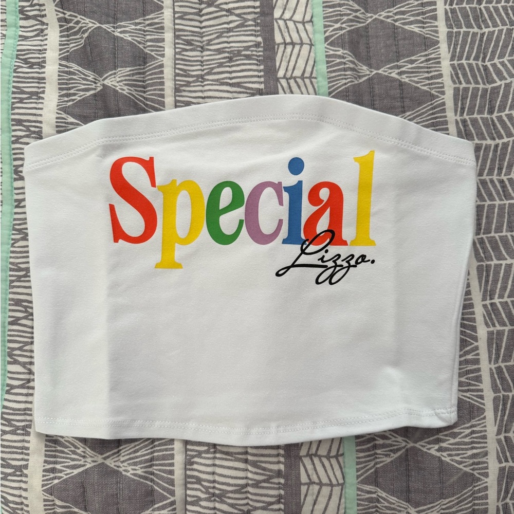 Lizzo White Bandeau Top with Colorful 'Special' Print - Official Lizzo Merch - L